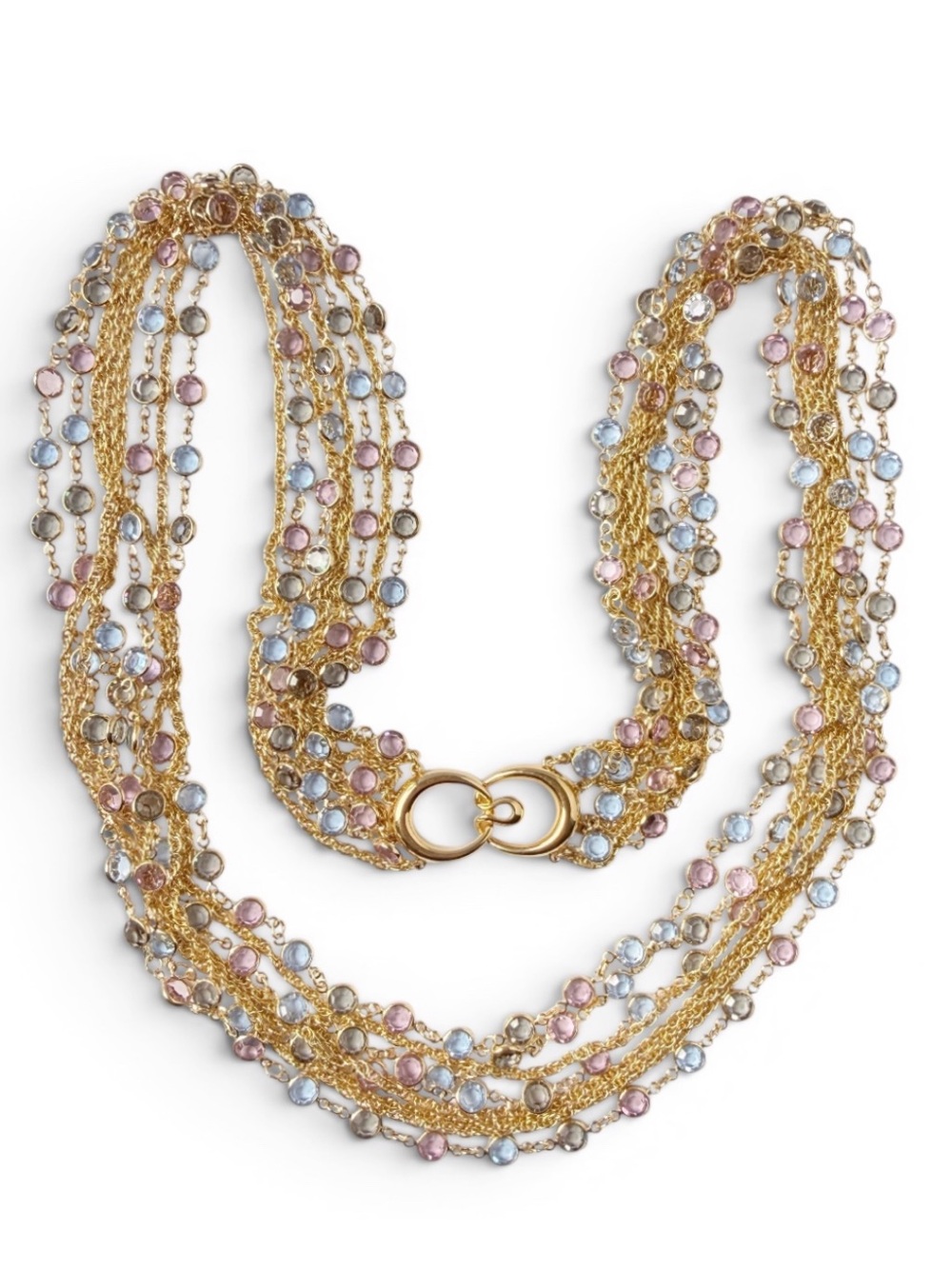 Vintage Swarovski SAL Multicolor Bezel Set Crystal 8 Strand Chain Necklace 33”